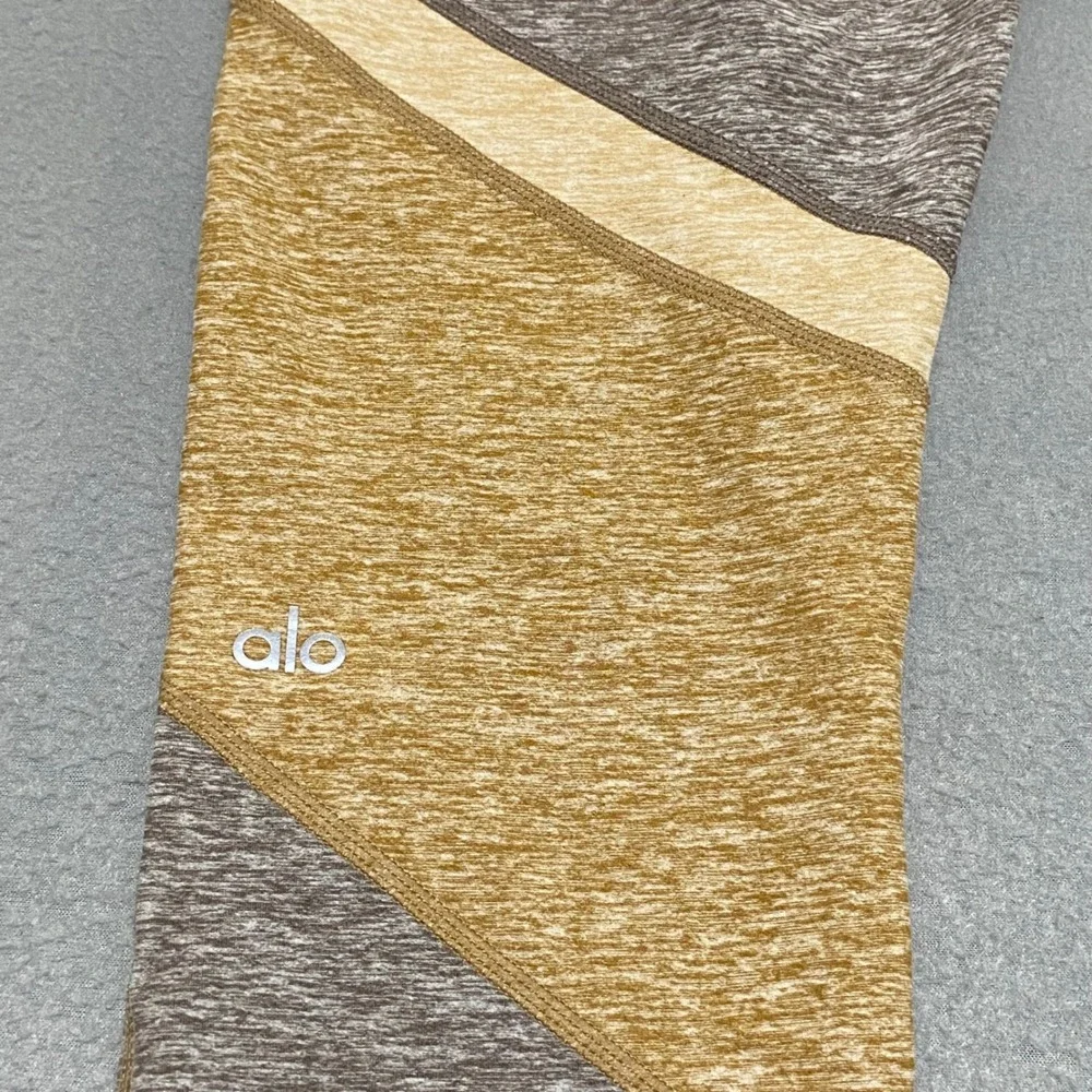 Alo Yoga Womens M Colorblock High Waist Leggings Yellow Brown Heathered Active